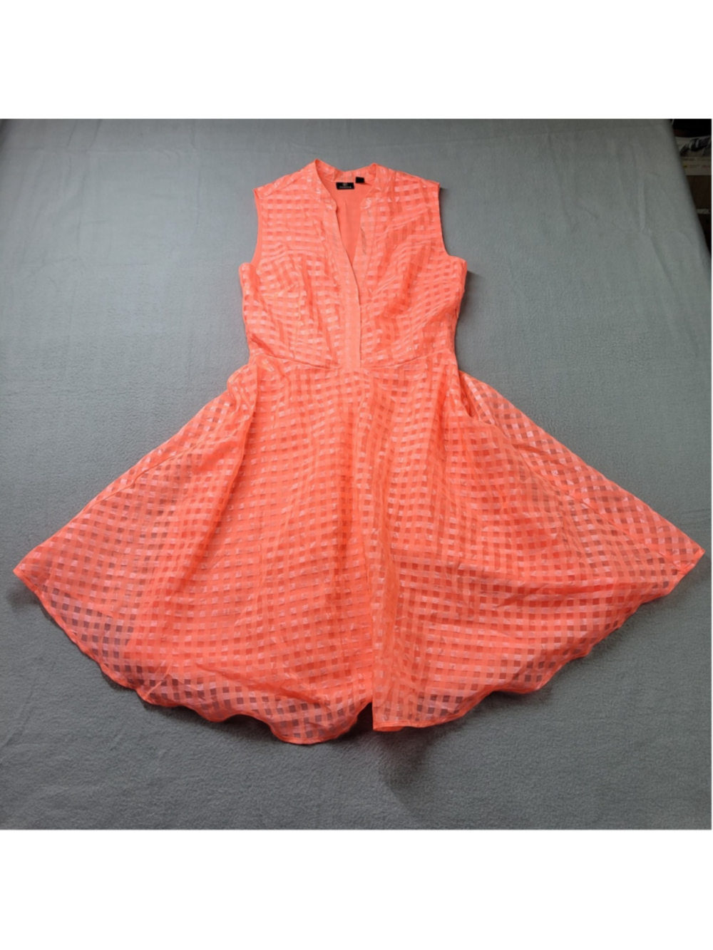 Versona Glamour Orange Fit and Flare Dress Size 2 Sleeveless Mesh Overlay Midi